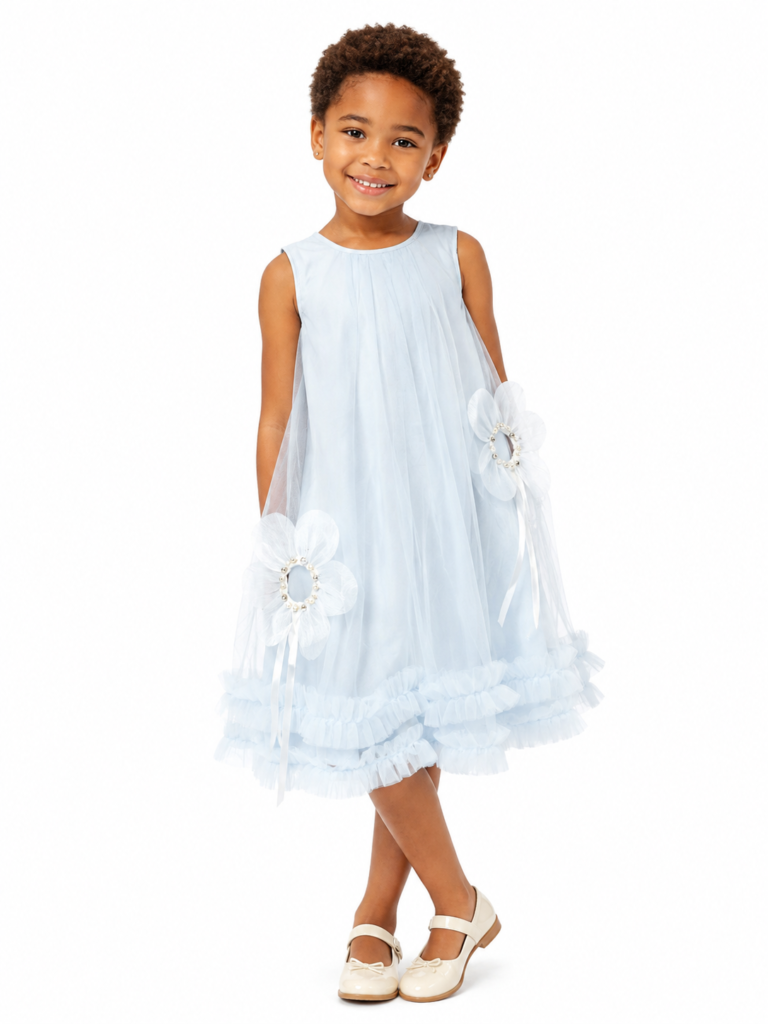 Floral-Appliqué Overlay Dress