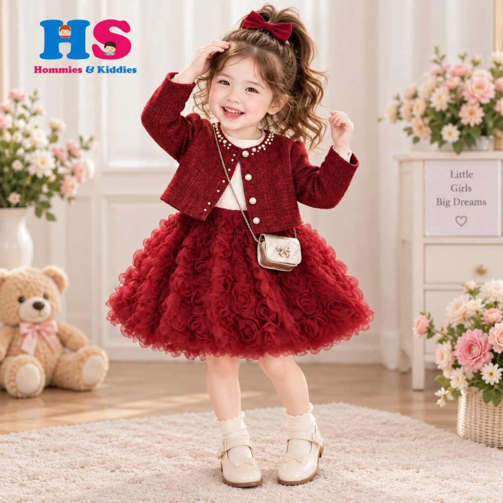 Tweed Jacket & Rosette Textured Tutu Dress Set