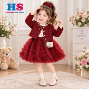 Tweed Jacket & Rosette Textured Tutu Dress Set