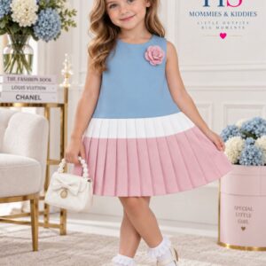 Color-Block Pleated A-Line Dress Sleeveless