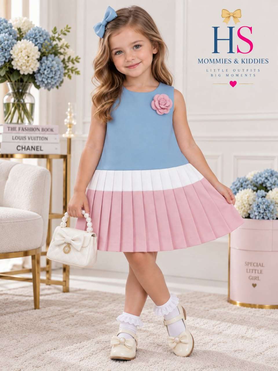 Color-Block Pleated A-Line Dress Sleeveless