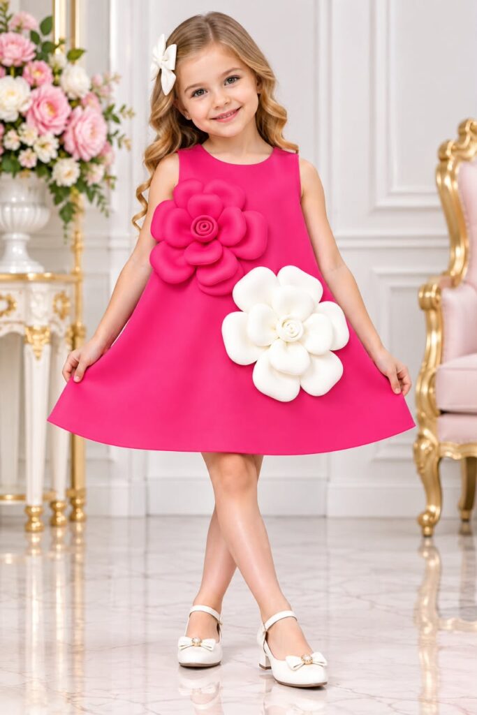 Floral Appliqué A-Line Girls' Party Dress