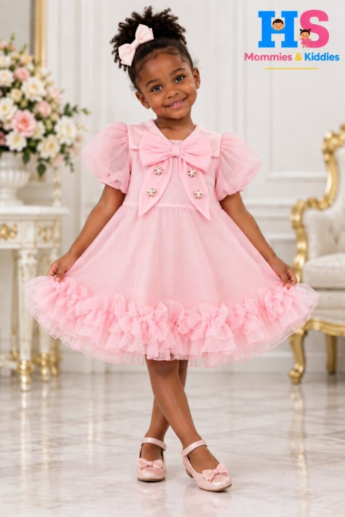 Girls' Vintage Bow & Ruffle Party Dress